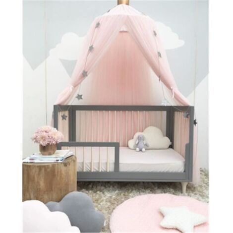 Ciel de lit pour enfants Baldaquin,Tentes de dôme bébé 240cm, Mousseline Rideau de lit ,de Lit Avec Décoration pour chambre -Rose