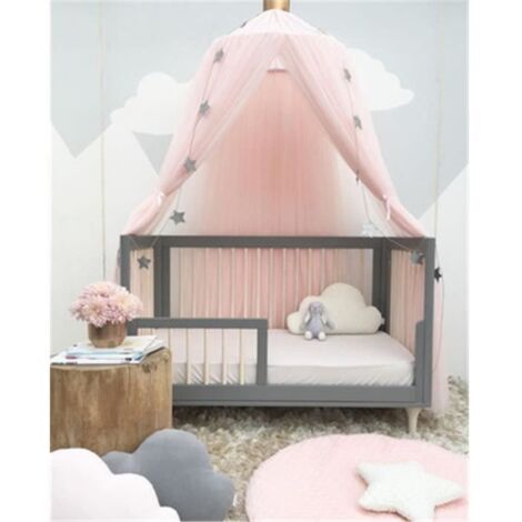 Ciel de lit pour enfants Baldaquin,Tentes de dôme bébé 240cm, Mousseline Rideau de lit ,de Lit Avec Décoration pour chambre -Rose