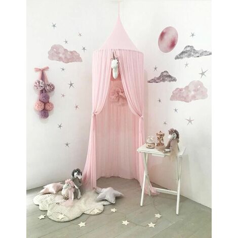Ciel de lit pour enfants, en mousseline de soie, motif princesse, décoration de chambre pour bébé (basique, rose)