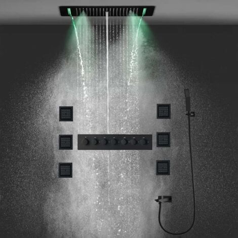 Ciel de pluie led thermostatique hydro massant noir, Lisbonne
