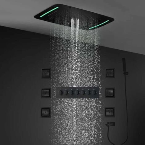 Ciel de pluie led thermostatique hydro massant noire, Bruxelles