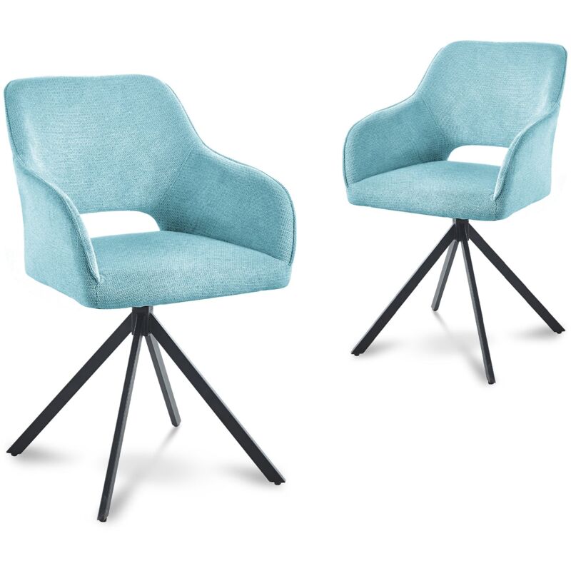 Deco In Paris - ciel - Lot de 2 chaises pivotantes design en velours texturé vert d'eau ciel