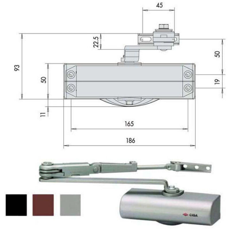 Cisa - Cierrapuertas aéreo con pestillo 'Smart Plus 2' C1416 - Marrón oscuro