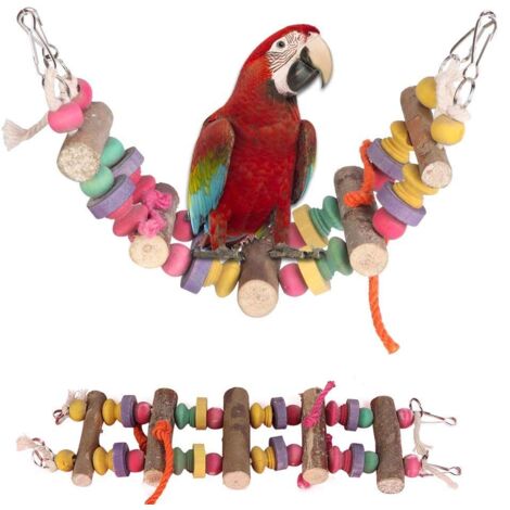 Cikonielf Leiter Vogel Spielzeug Hölzerne Strickleiter Regenbogen Brücke Schaukeln Holz Leiter Swing Vogel Spielzeug Hängeleiter Kauspielzeug