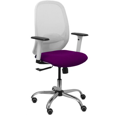 Cilanco chaise blanche maille blanche maille blanche siège bali violet siège bali violet accoudoir réglable base chromée roulettes de parquet