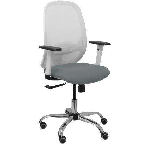 Cilanco chaise blanche maille blanche siège bali gris accoudoir réglable base chromée roulettes de parquet