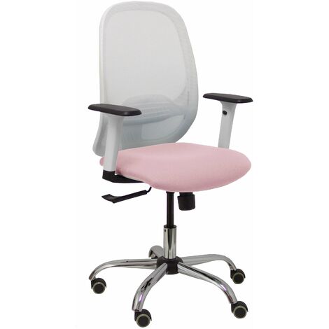 Cilanco chaise blanche maille blanche siège bali rose accoudoir réglable base chromée parquet roulettes