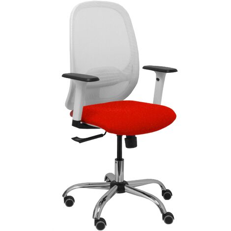 Cilanco chaise blanche maille blanche siège bali rouge accoudoir réglable base chrome roulettes parquet