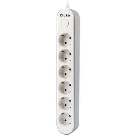 CILIA Mehrfachsteckdose mit 6 AC-Pressen, 6-Fach Steckdosenleiste mit Schalter, 1,5m Kabel, 6 Schuko-Steckdosen 45° gedreht, 3680W Max, 250V, Kindersicherung, Für Haushalt & Homeoffice, Weiß​