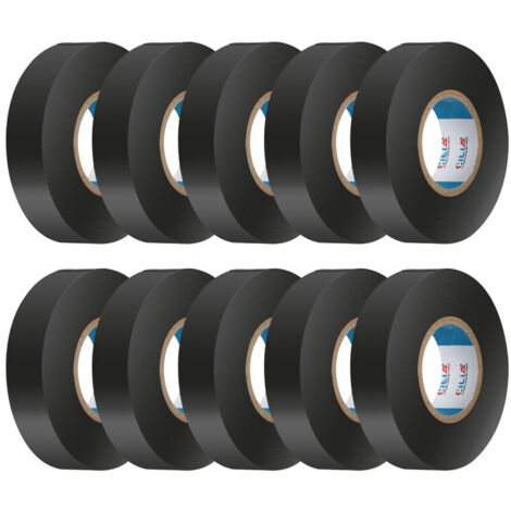 CILIA Pack 10 Cinta Aislante Electricista PVC 19mm x 25m - Adhesivo Profesional Autoextinguible - Certificado IEC 60454 - 600V - Para Reparaciones Eléctricas - Color: Negro