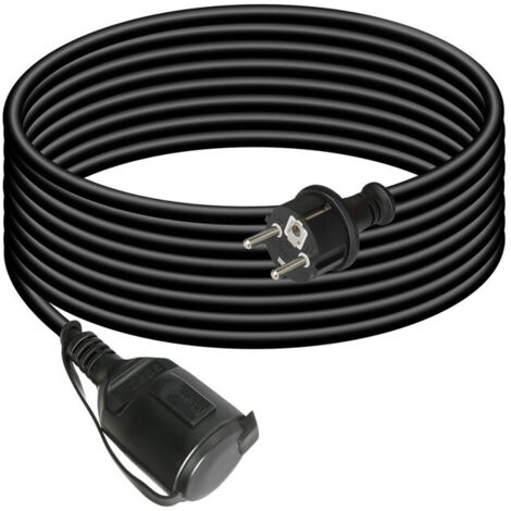CILIA Rallonge Électrique 10M avec Clapet de Protection, Câble Extension Schuko 16A 3680W, Fiche Coudée 90°, Prise avec Cache pour Jardin, Tondeuse et Bricolage, Noir