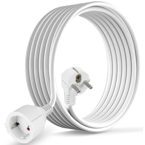 CILIA Rallonge Électrique 5m Schuko 16A 3680W, Câble d'Extension Blanc avec Fiche Coudée 90° et Terre, Protection Enfants, Cordon d'Alimentation pour Bureau et Maison