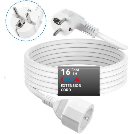 CILIA Rallonge Électrique Intérieure 5m  Câble d'Extension Blanc 16A 3680W  Fiche Coudée 90° Schuko  Pour Maison, Bureau et Électroménager, Blanc