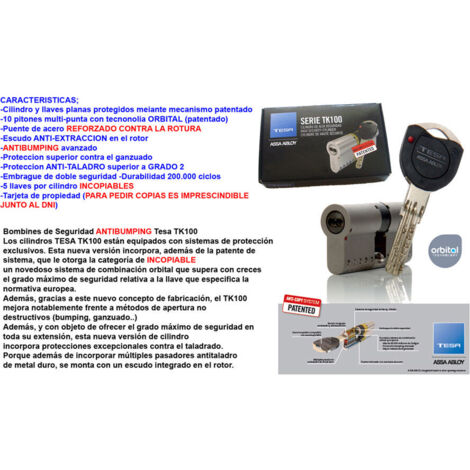 Cilindro ad alta sicurezza TESA TK 10030x30 LN R15 camma lunga