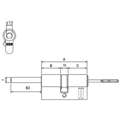 CILINDRO AGB SCUDO 5000PS CON CODOLO 63 MM E 5 CHIAVI PUNZONATE  LUNGHEZZA 80 mm ( 45-10-25 ) + CODOLO 63 mm