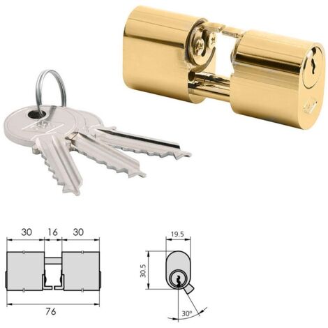 Cilindro CVL 5979/30x30/Camme e aste ovali in ottone lucido Doppio cilindro