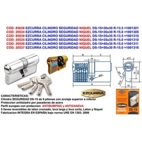 Cilindro di sicurezza in nichel antibumping EZCURRA DS-1530x30 R-15