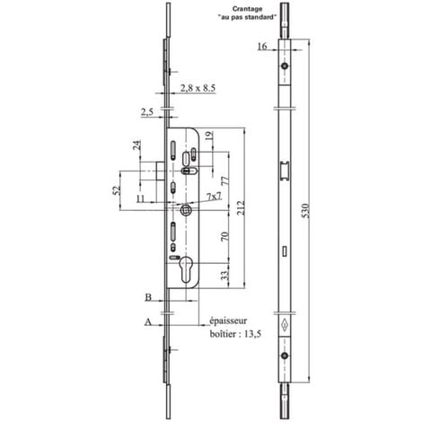 Cilindro espagnolette F35 L.530 mm MAP ajustable arriba y abajo - 3555
