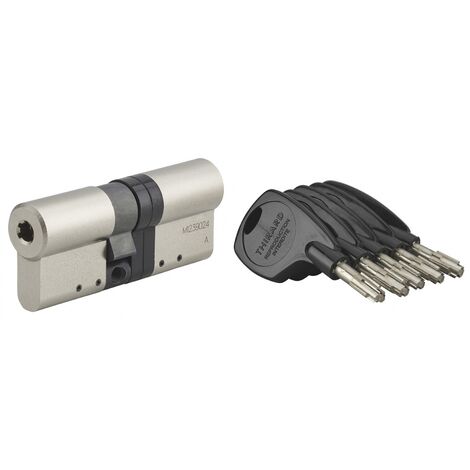 Cilindro europeo Cobra 2+ 33X43mm Nichelato, anti effrazione, antiscasso, antitrapano, 5 chiavi ergonomiche  - THIRARD