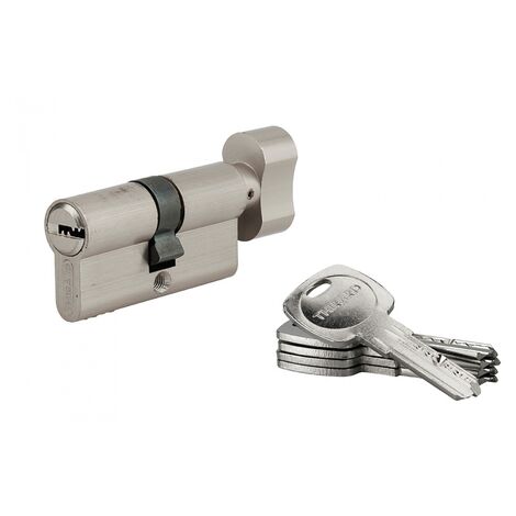Cilindro europeo per serratura a pomolo Tiger 6, 30Bx30mm, nichel, anti-sfilamento, anti-perforazione, 5 chiavi - THIRARD