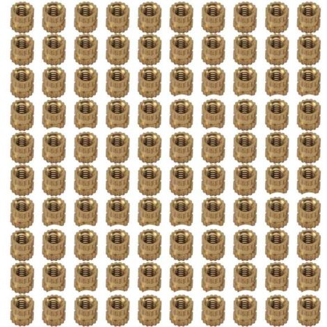 Cilindro filettato in ottone zigrinato M2 x 3 mm con dadi rotondi integrati, 100 pezzi