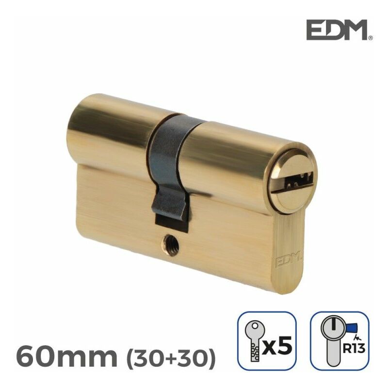 Cilindro in ottone 60mm (30+30mm) R13 Camma corta con 5 chiavi di sicurezza incluse EDM