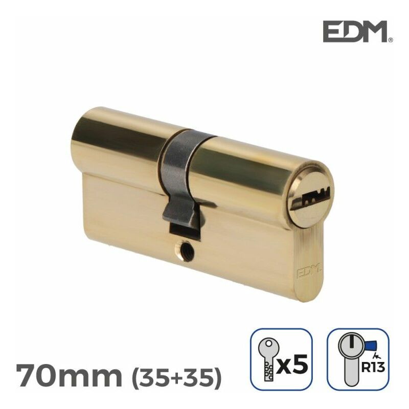 Cilindro in ottone 70mm (35+35mm) R13 Camma corta con 5 chiavi di sicurezza incluse EDM