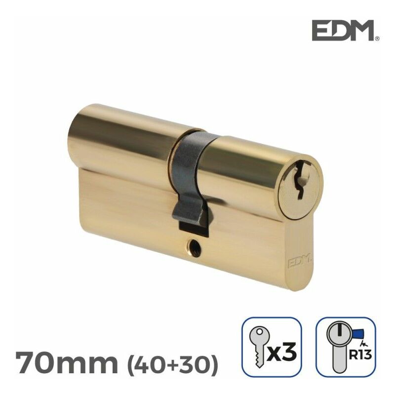 Cilindro in ottone 70mm (40+30mm) R13 Camma corta con 3 chiavi seghettate incluse EDM