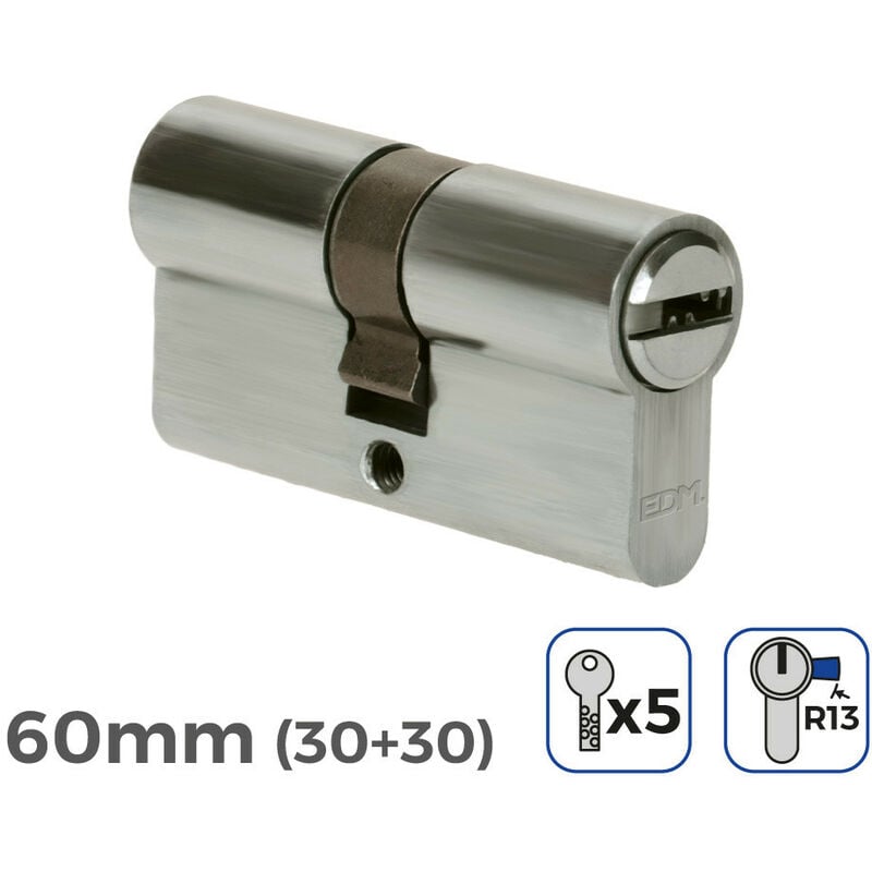 Cilindro porta nichel 60mm (30+30mm) corto venuto r13 con 5 chiavi di sicurezza incluso EDM