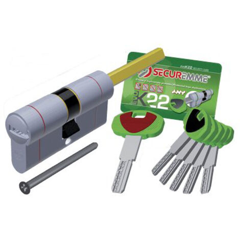 Cilindro SECUREMME K22 Con Codolo Rasabile Per Pomolo, Ottone Nichelato, 11 Spine, Chiavi E Code Card