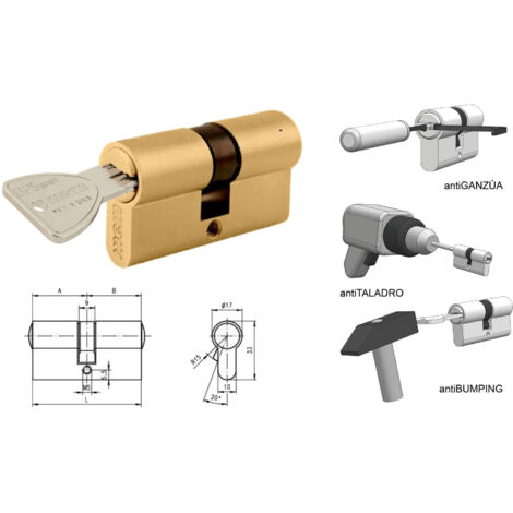 Cilindro Sicurezza Doppia Frizione 40x30 R-15 Ottone BPSDE3040