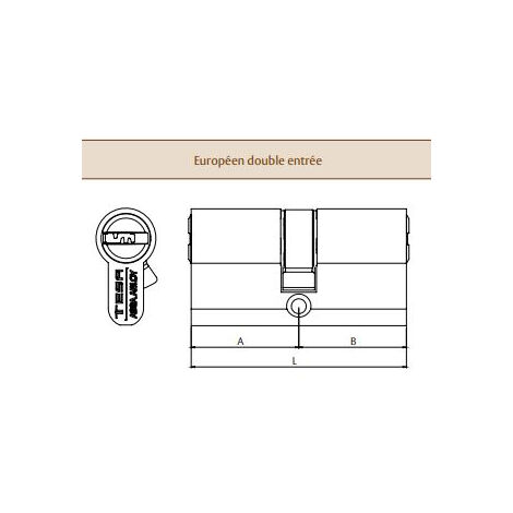 Cilindro TESA TX80 45x45mm VD niquelado - 5 llaves anti-picking - TX854545N