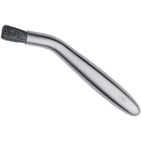 cilio Barista - Pennello per macinacaffè, curvo, in acciaio inox con setole naturali, 16 cm, spazzola per la pulizia per macinacaffè