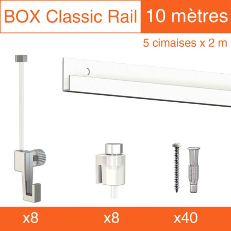 Cimaise Box Artiteq Classic ÉCO blanc 10 mètres + fils perlon - Kit accrochage tableau - Métrage : 10 mètres - couleur : blanc