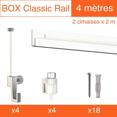 Cimaise Box Artiteq Classic ÉCO blanc + fils perlon 4M - Kit accrochage tableau - Métrage : 4 mètres - couleur : blanc