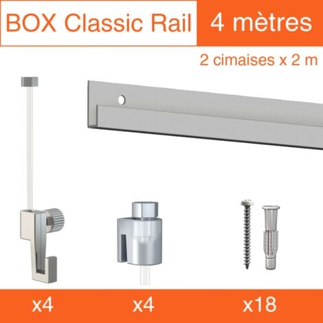 Cimaise Box Artiteq Classic ÉCO Gris + fils perlon - 4 mètres - Kit accrochage tableau