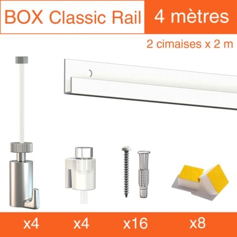 Cimaise Box Artiteq Classic PREMIUM blanc + fil perlon - Kit accrochage tableau - Métrage : 4 mètres - couleur : blanc