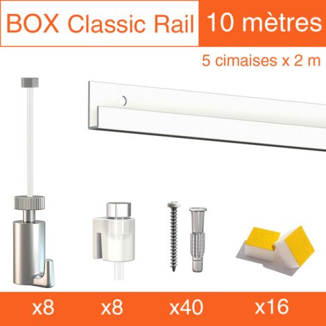 Cimaise Box Artiteq Classic PREMIUM blanc + fils perlons 10 métres - Métrage : 10 mètres - couleur : blanc