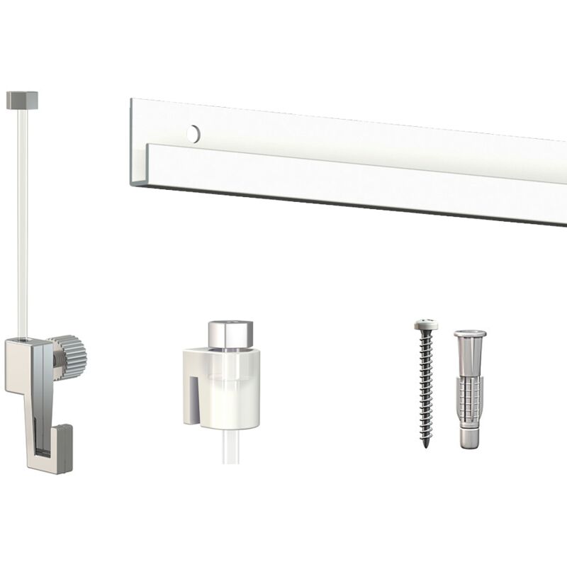 Cimaise Box Artiteq Classic éco + fils perlon - Kit accrochage tableau 4 mètres , Blanc