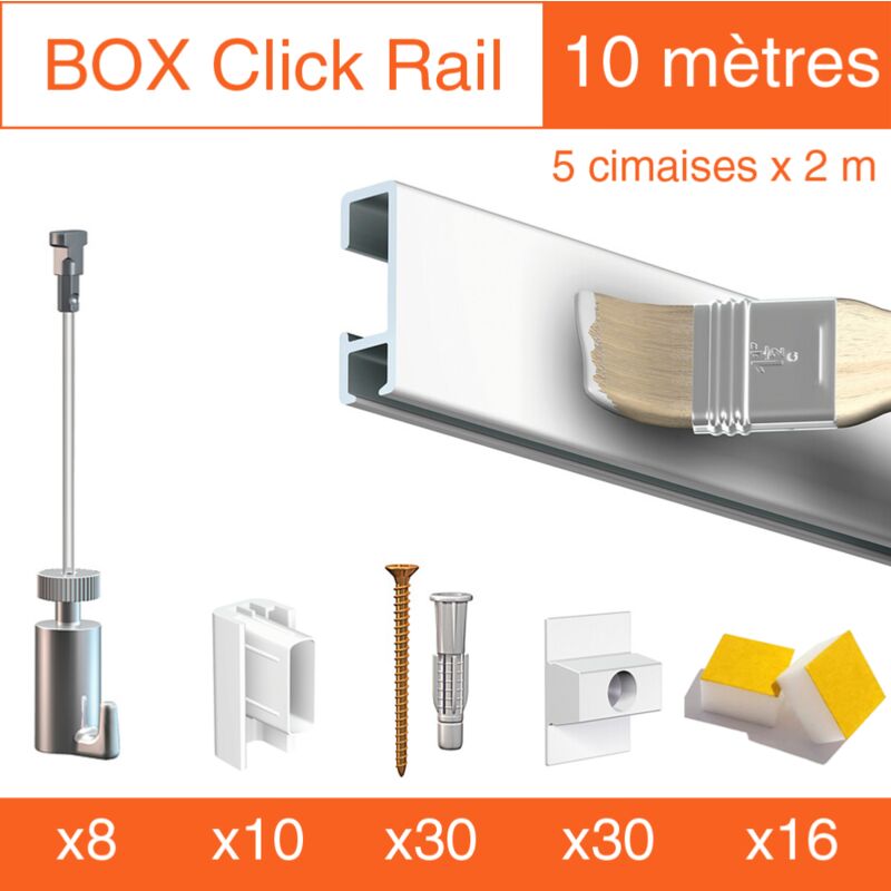 Cimaise Box Artiteq Click premium - Kit accrochage tableau 10 mètres , Blanc mat à peindre
