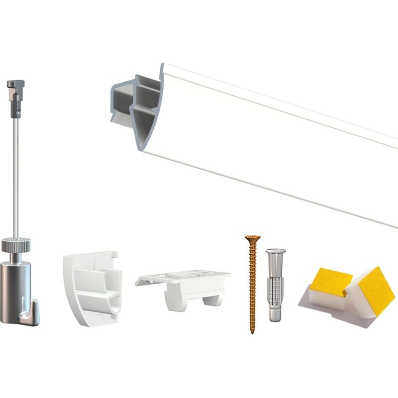 Cimaise Box Artiteq Click Up Plafond premium 4 mètres blanc - Kit accrochage tableau - Métrage : 4 mètres - couleur : blanc laqué