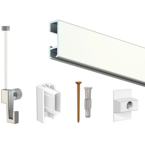 Cimaise Box Click ÉCO – Kit accrochage tableau 4 mètres – Charge maximale 30 kg/m – Clips et vis inclus – Blanc laqué – Artiteq