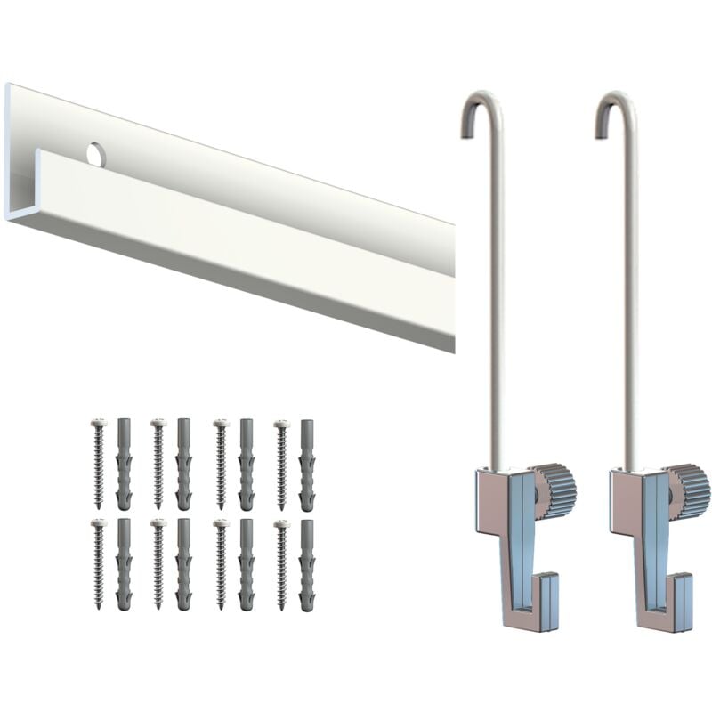 Artiteq - Cimaise Box éco Classic Rail Blanc Mat + Tige 2mm - 2 mètres - Kit tout en un