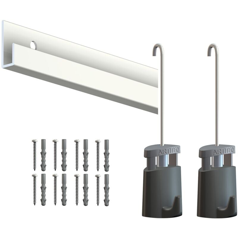 Artiteq - Cimaise Box premium Classic Rail Blanc Laqué + Tige 2mm - 2 mètres - Kit tout en un