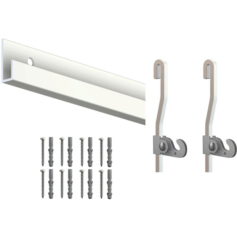 Cimaise Box premium Classic Rail Blanc Mat + Tige 4 mm - 2 mètres - Kit tout en un