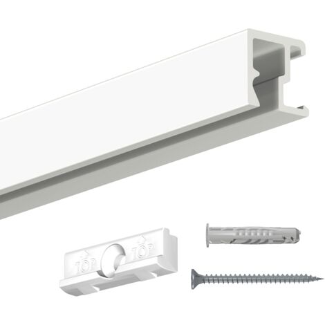 Cimaise Contour Rail blanc 200cm + clips de fixation + vis & chevilles murs creux - couleur : blanc - typedemur : creux