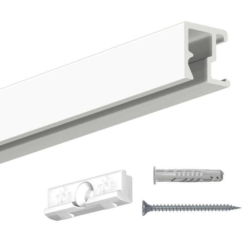 Cimaise Contour Rail Blanc 200cm à visser + clips de fixation + vis & chevilles multimatériaux - Cimaise Tableau Artiteq - couleur : blanc