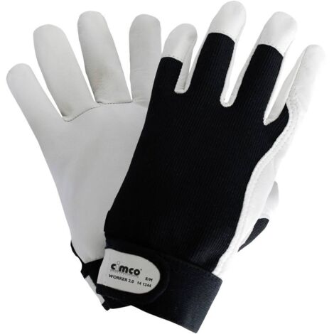 Cimco Worker 2.0 schwarz/weiß 141245 Cuir nappa Gants de travail Taille: 9, L EN 388 1 paire(s)