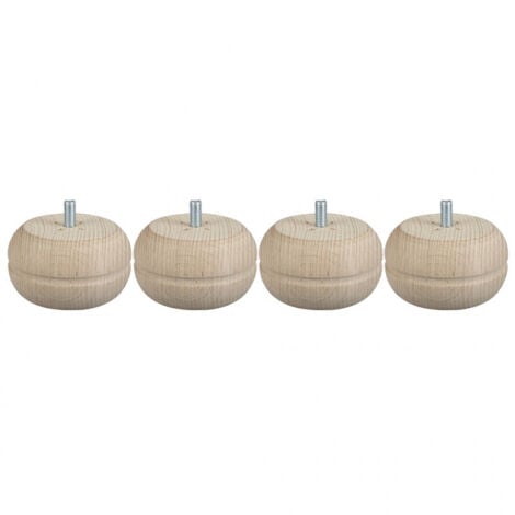 CIME Lot De 4 Pieds De Meuble Boule Fixes Hêtre Brut Blanc/Beige, 5 Cm