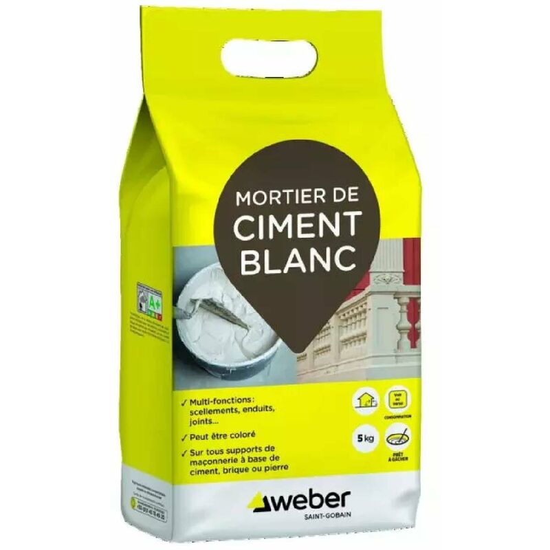 Ciment blanc pour réparation et travaux rapides de maçonnerie, mortier, 5kg, weber